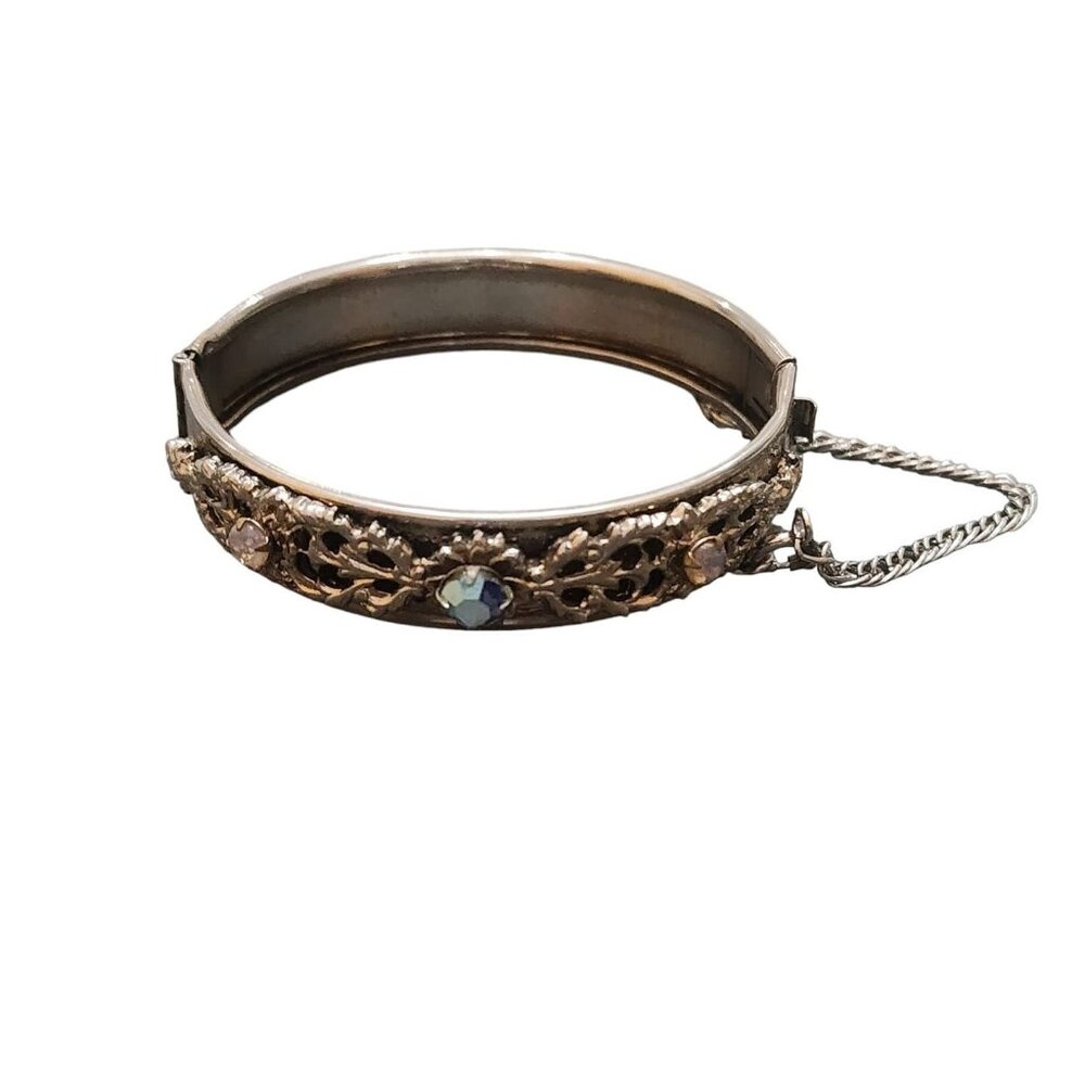 Unsigned Pretty Decorative Silvertone Bangle Brac… - image 1
